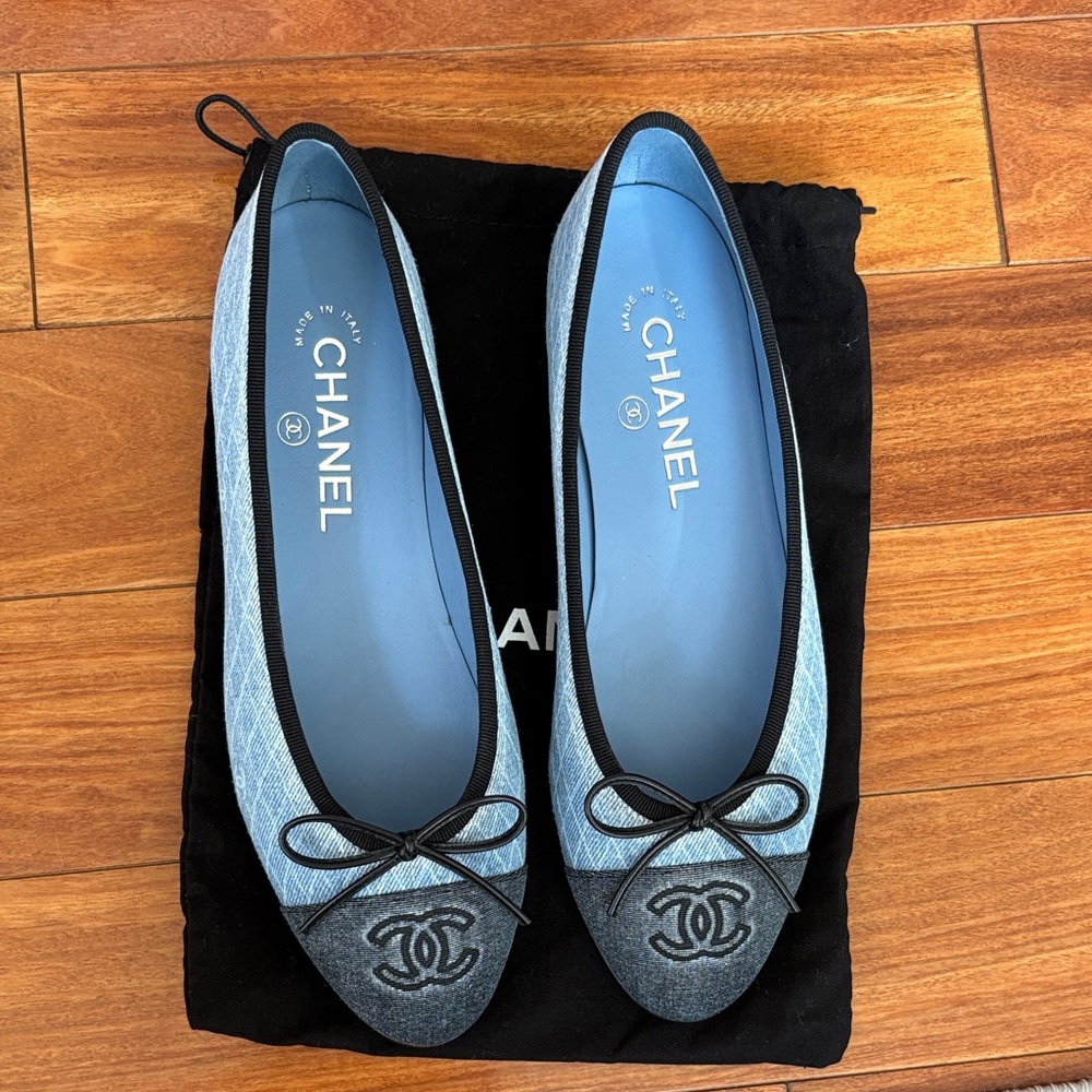 Chanel Blue Denim Ballet Flats